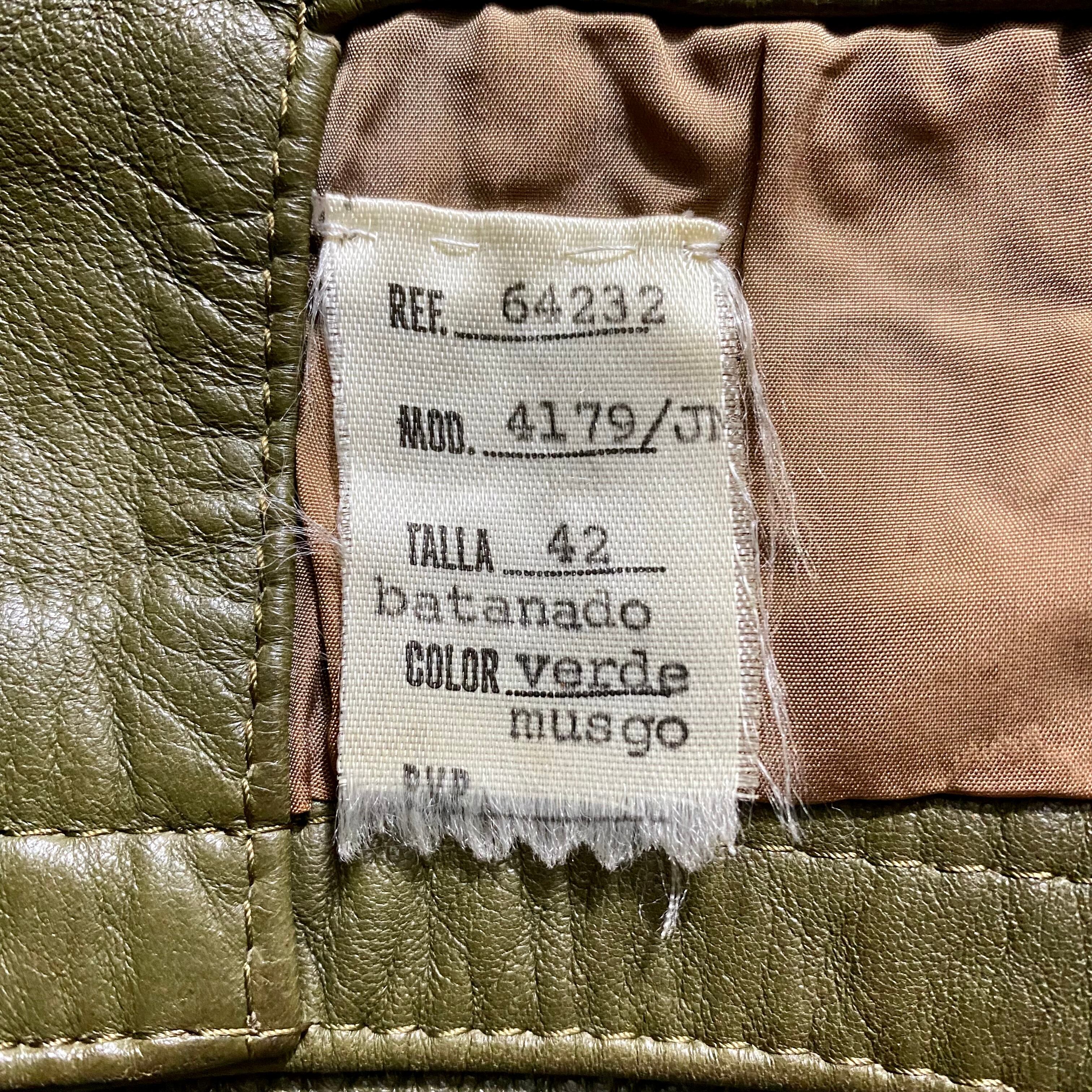 vintage LOEWE double breasted moss green leather jacket | NOIR ONLINE
