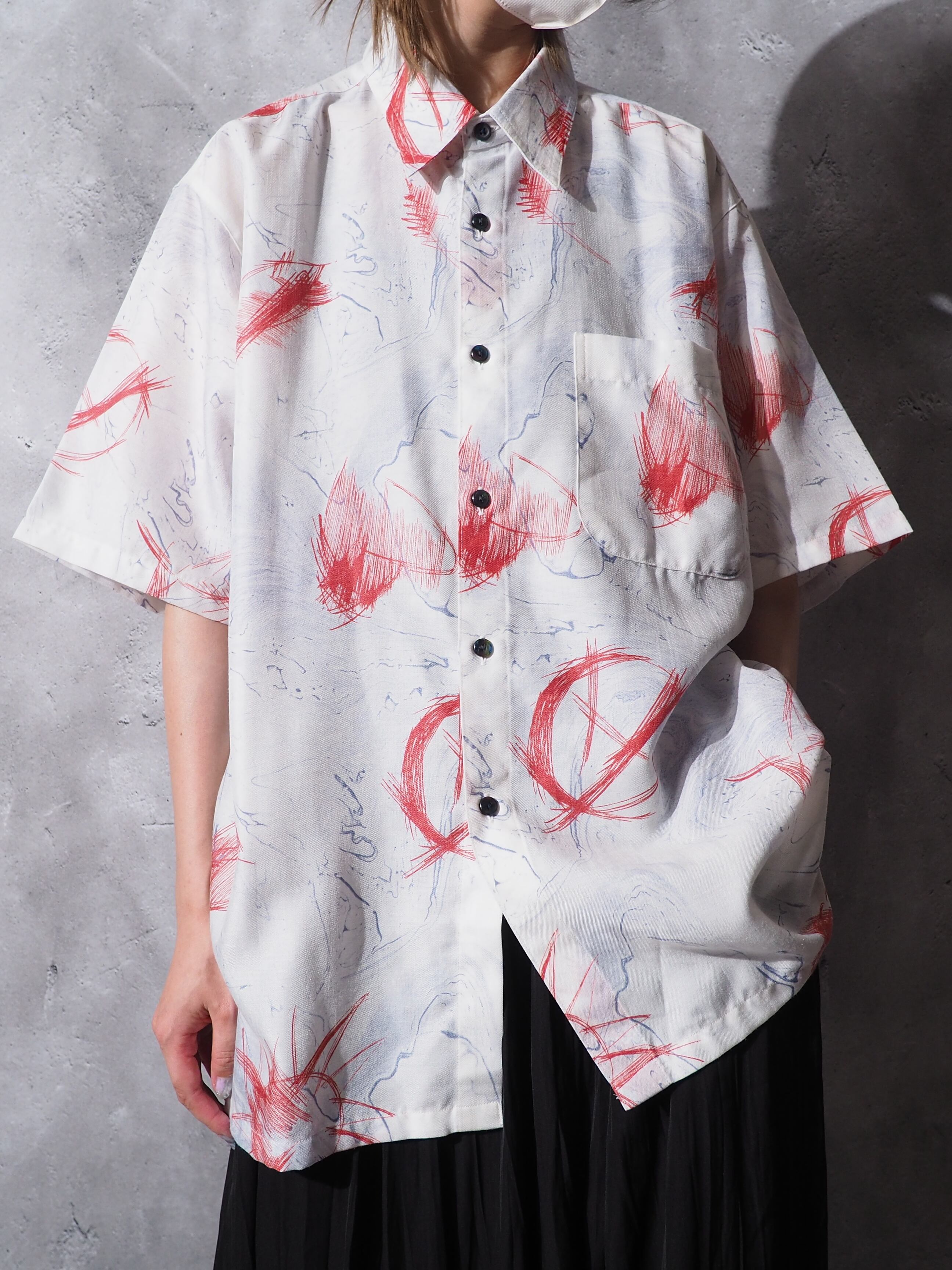 1990s Contemporary art printed box silhouette shirt