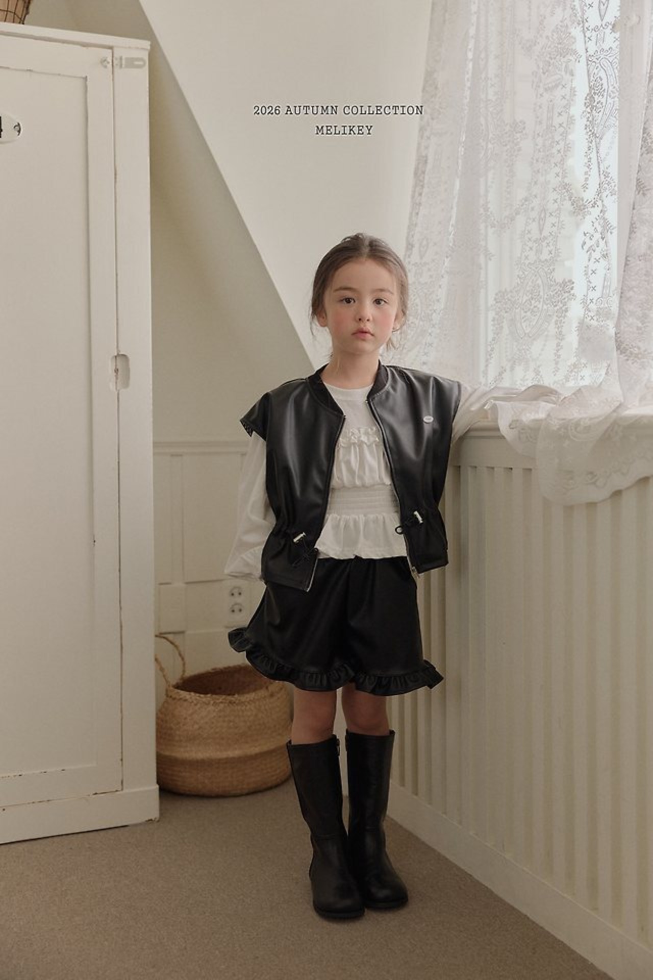 韓国子供服 / 26Autumn / 〖取寄〗Melikey / レザーフリルショートパンツ / 女子服 *XS~JM*