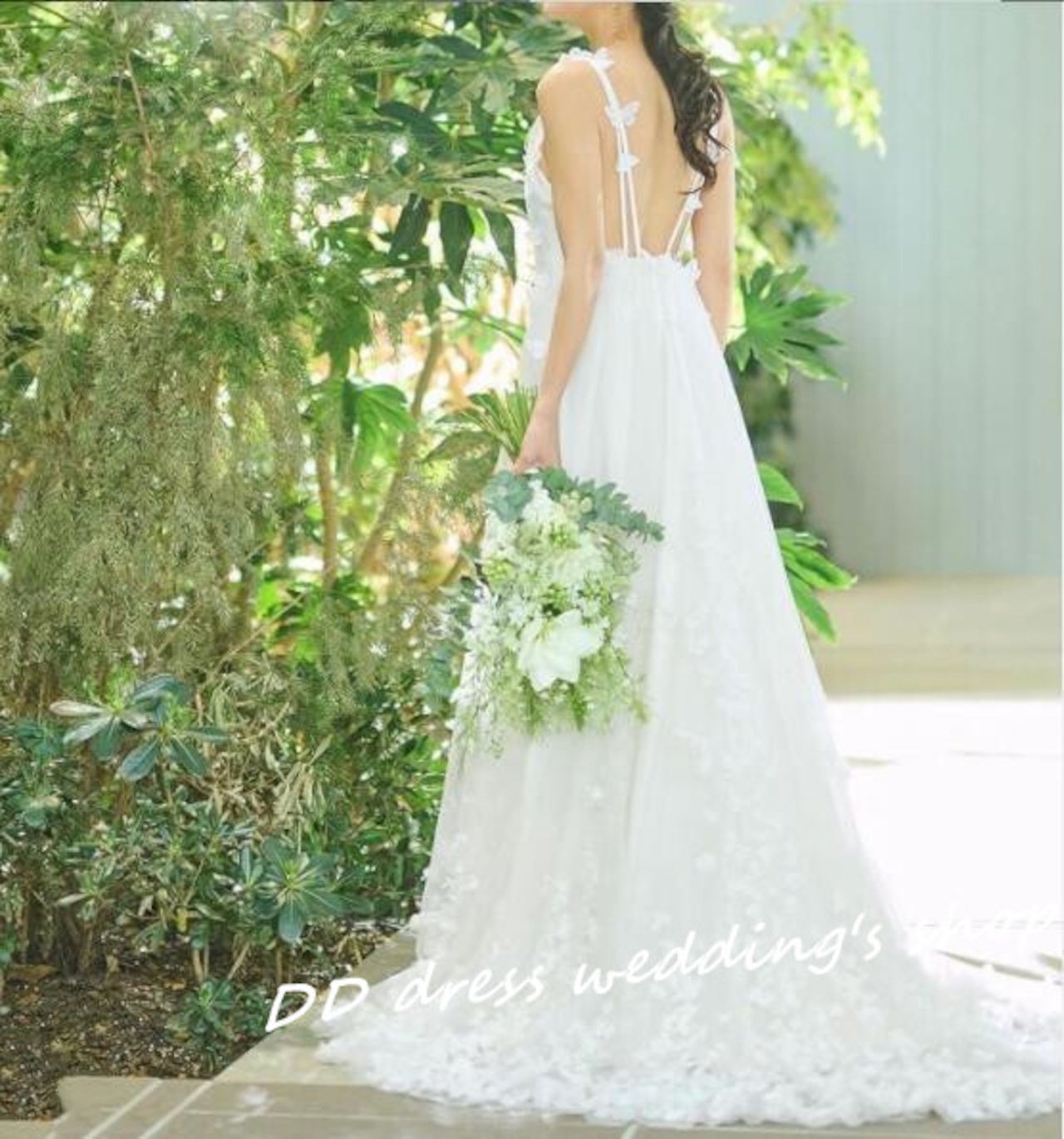 フランス風 キャミソール ウエディングドレス 3D立体レース刺繍 可愛い  