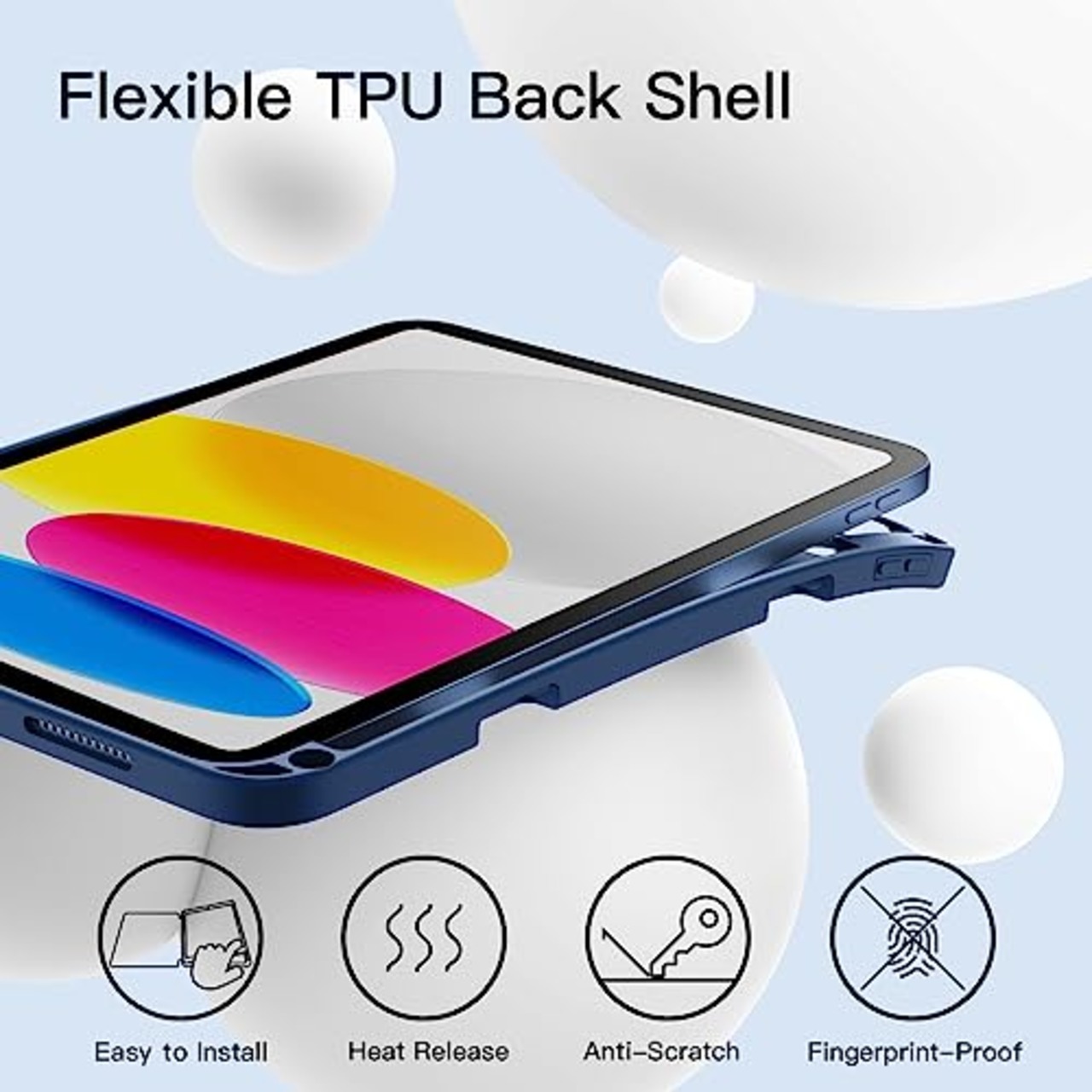 JETech iPad(A16)ケース 第11/10世代(2025/2022モデル)用Pencilホルダー付き 対応 ソフトTPUバック スリム保護カバー オートウェイクアップ/スリープ機能付き (紺)