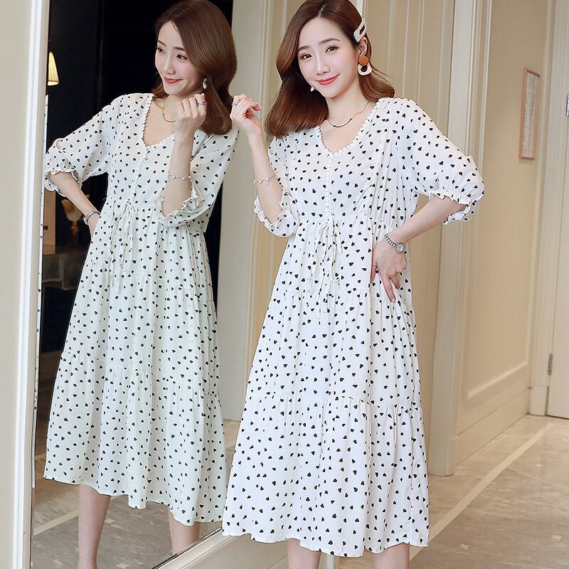 【新作】【送料無料】 マタニティウェア2019夏バージョンの薄いスタイルの外出母乳育児妊婦ドレスファッションミドル丈シフォン看護ドレス-アリババ サマー 夏物 expec239752621889