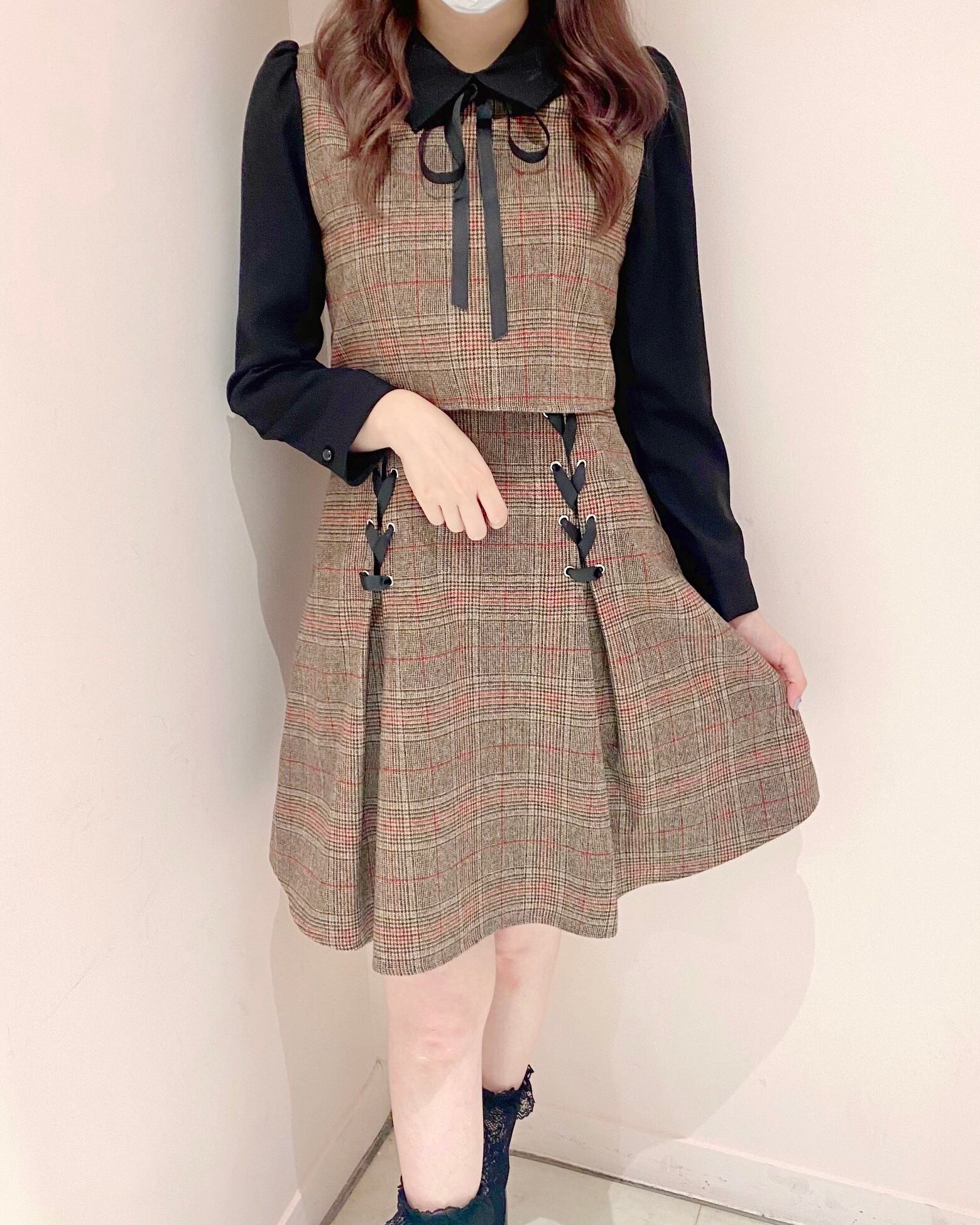 【ManonMimie】Lace-Up Check One-Piece