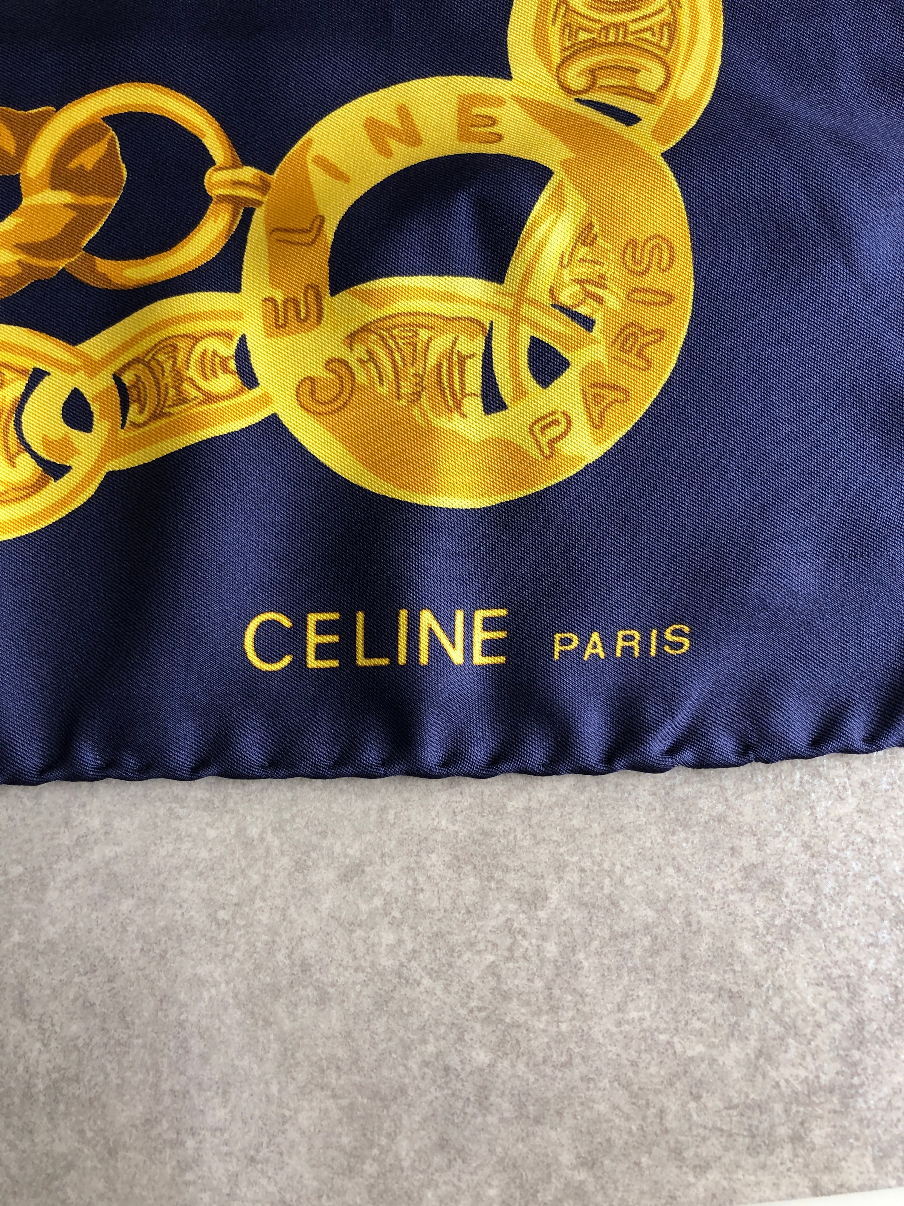CELINE セリーヌ スカーフ ネイビー×ゴールド スターボール シルク