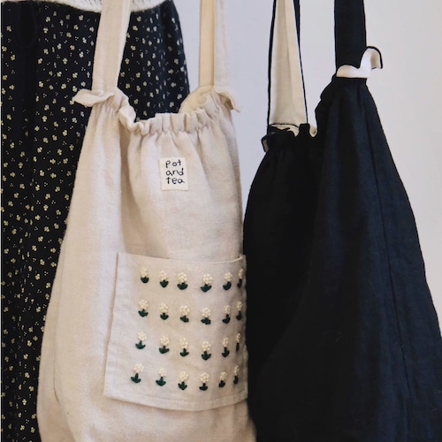 2色/小花刺繍の巾着バッグ ・11963