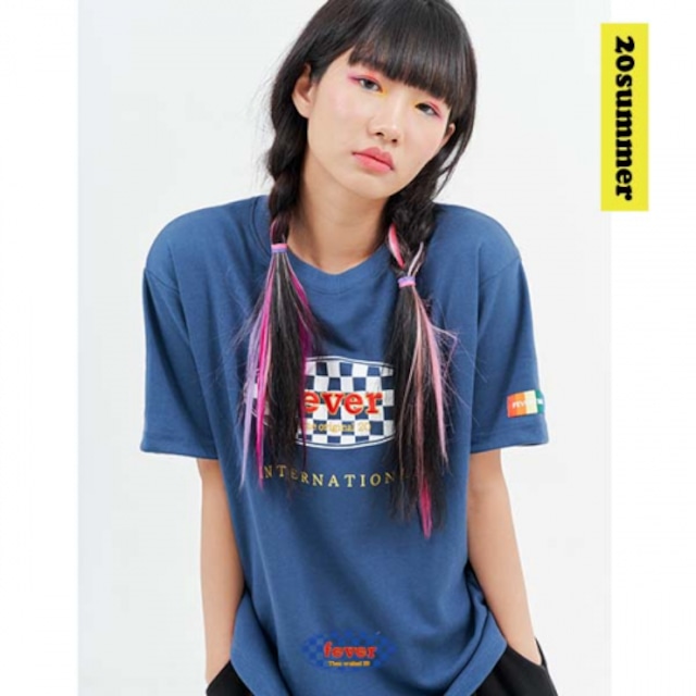 [FEVERTIME] 20 Checker shirts DARKBLUE 正規品  韓国 ブランド 半袖 T-シャツ