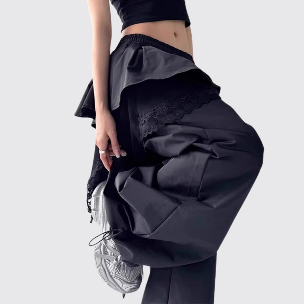 Faux casual pants with lace trim (ME397)