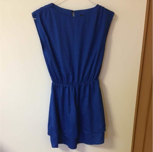 H＆M エイチアンドエム 青ブルー シンプル 美ライン フレア ノースリーブ ワンピース