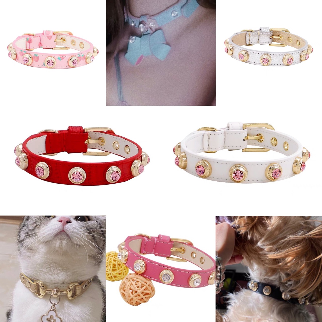 Mサイズ】チョーカー・ブレス・ネックレス・犬・猫・首輪】チャー水色 