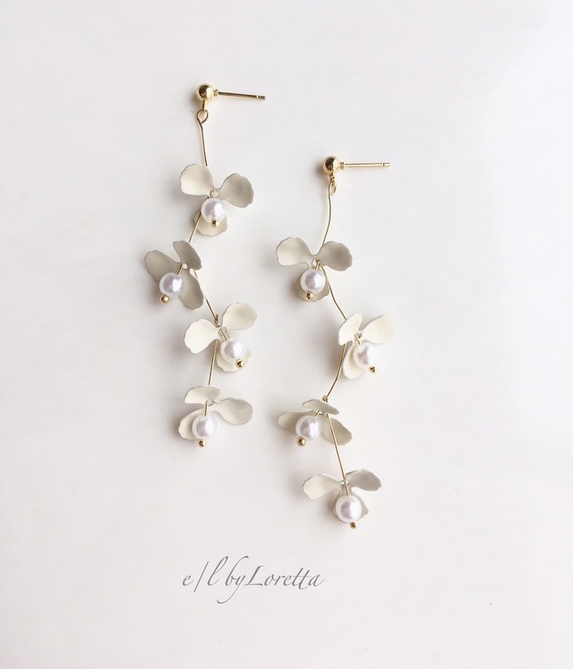 Flower pearl long pierce/earring  0002