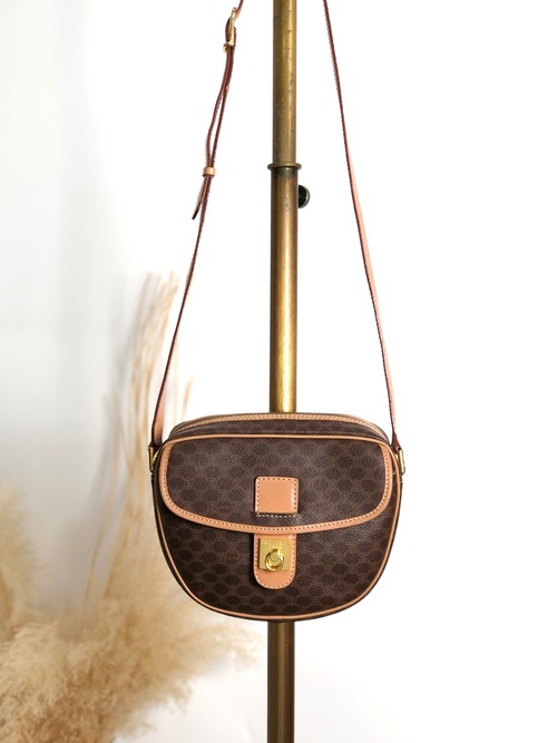 CELINE セリーヌ マカダム ショルダーバッグ ブラウン ガンチーニ PVC vintage ヴィンテージ オールド ymrfek