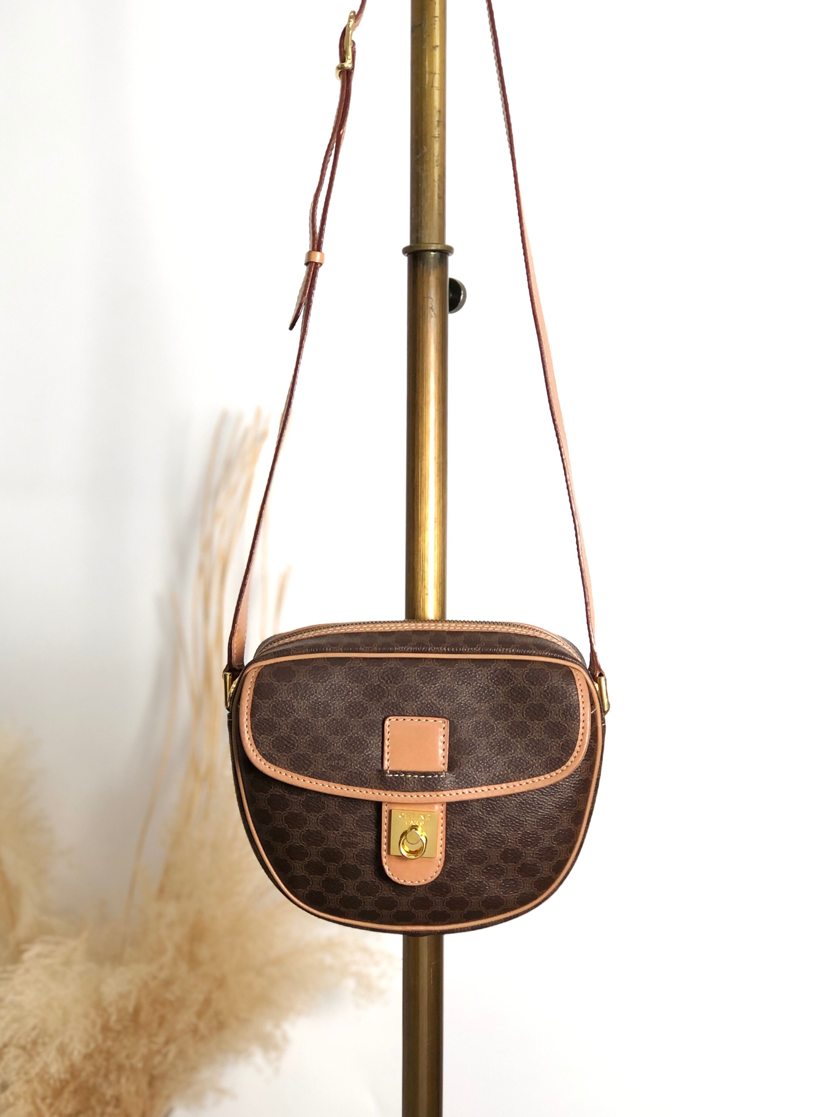 CELINE セリーヌ マカダム ショルダーバッグ ブラウン ガンチーニ PVC vintage ヴィンテージ オールド ymrfek