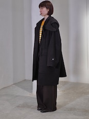 METHO - Front-Open Hooded Coat :Black|コットンシルク/紐留めフロント/ワークポケット