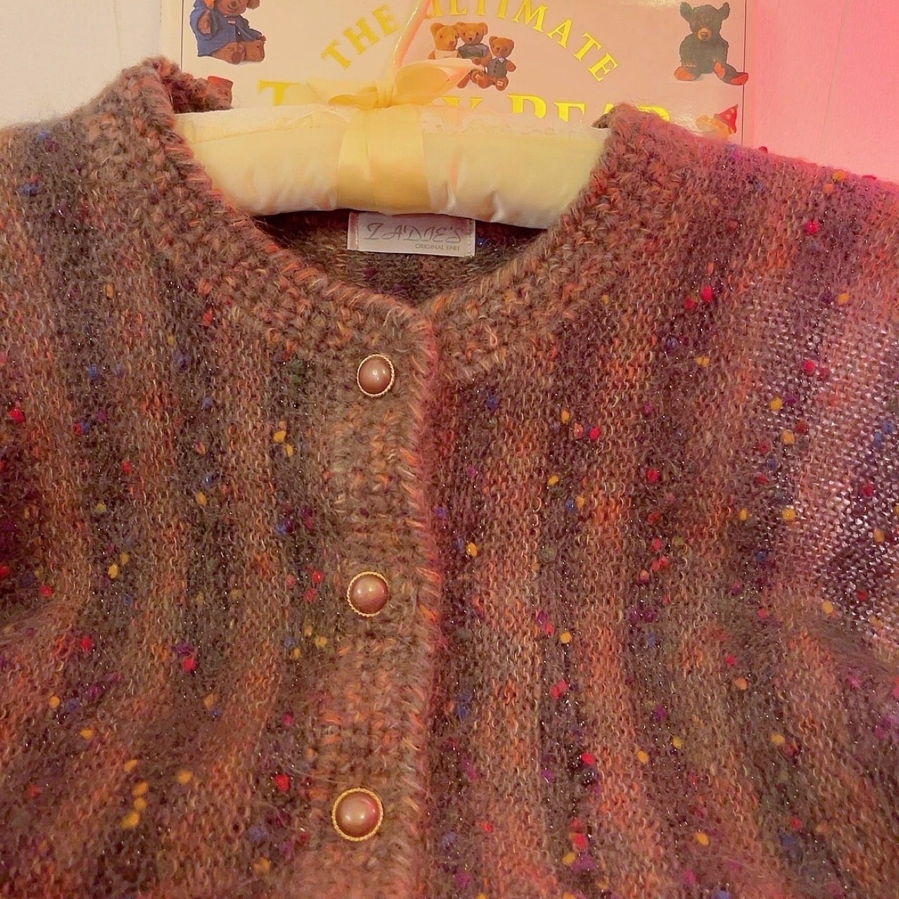 brown fancy yarn knit cardigan