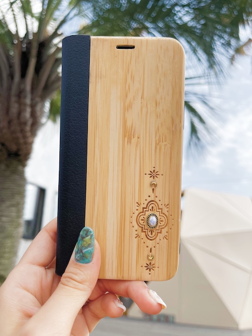 Boho moon/手帳型 wood case