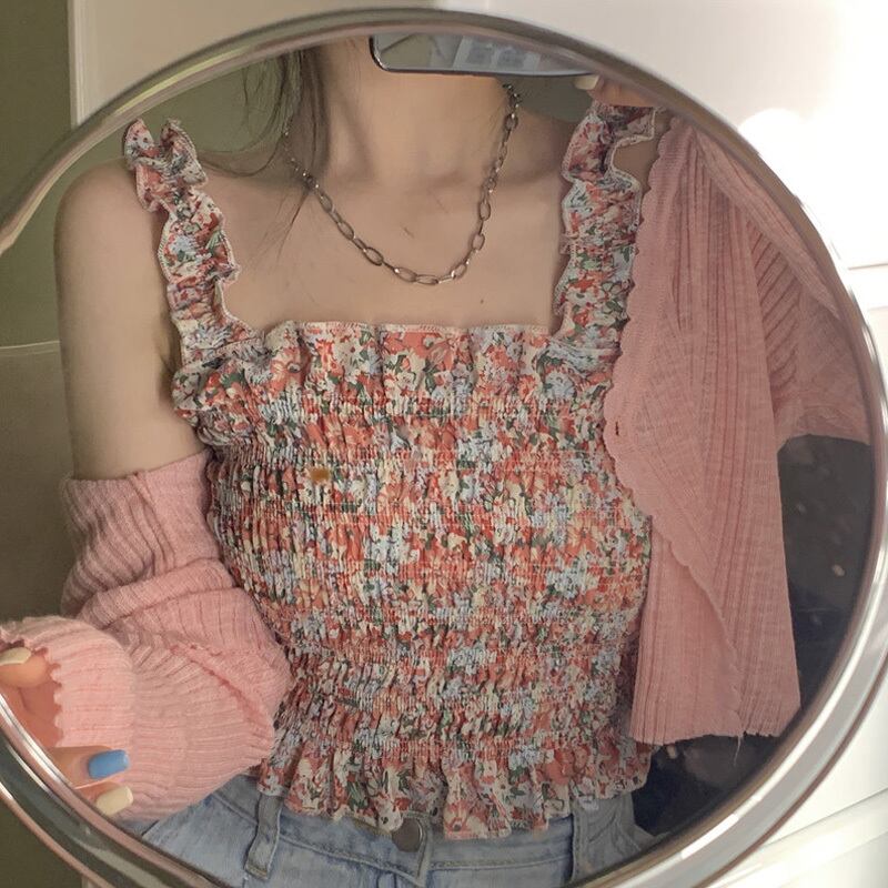 スタンダードフローラルサマーショートトップス レトロ 大人ガーリー スウィート キュート カジュアル 夏物 花柄 萌量不足12742191341