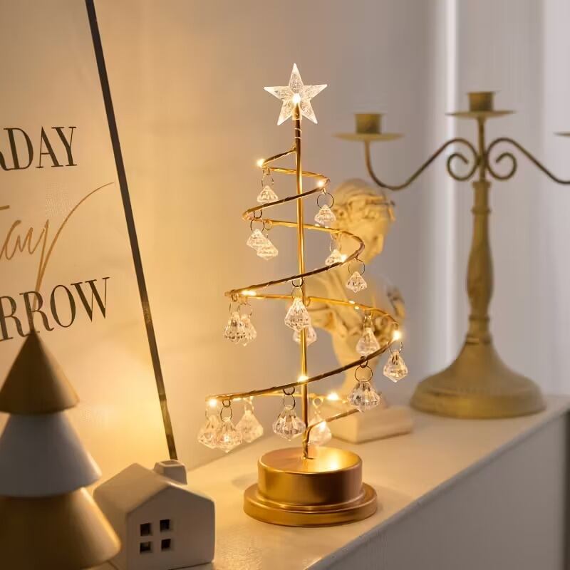 クリスマスツリーランプ 置物 オブジェ メタリック クリスタル きれい