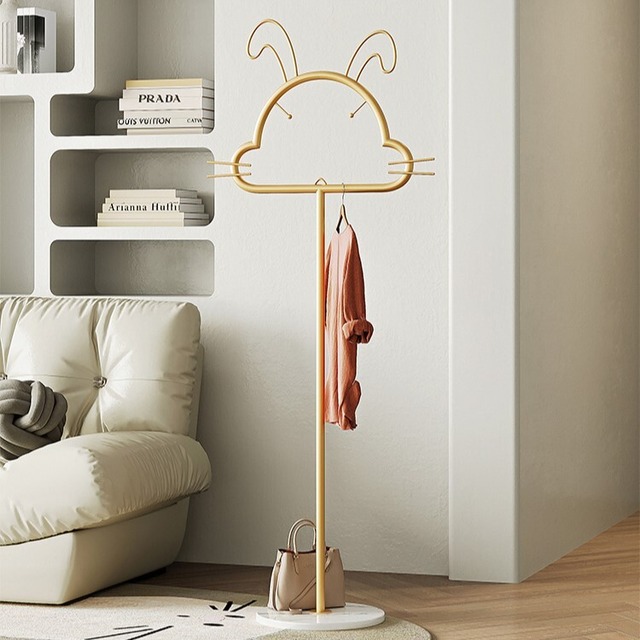 コートラック ハンガーラック おしゃれ スリム 頑丈 子供用 白 シンプル 大理石 うさぎ ラビット 動物 ゴールド ホワイト 可愛い ラブリー 洋服掛け