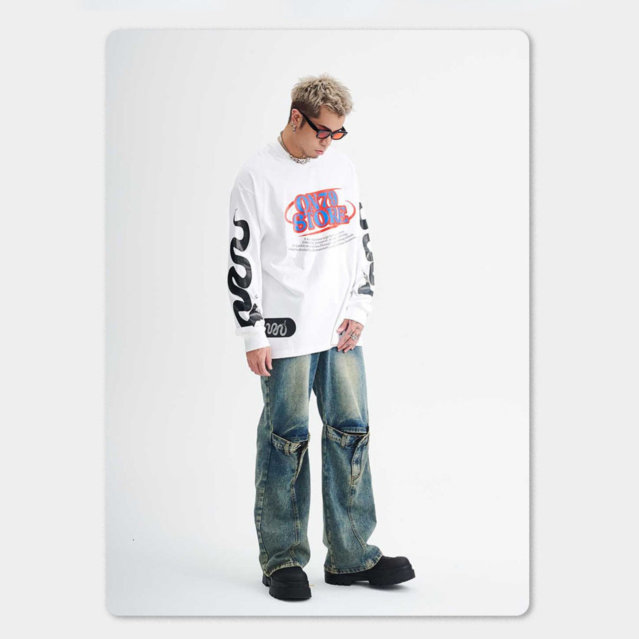 ストリート On79 スケルトンマン ロングTシャツ T433