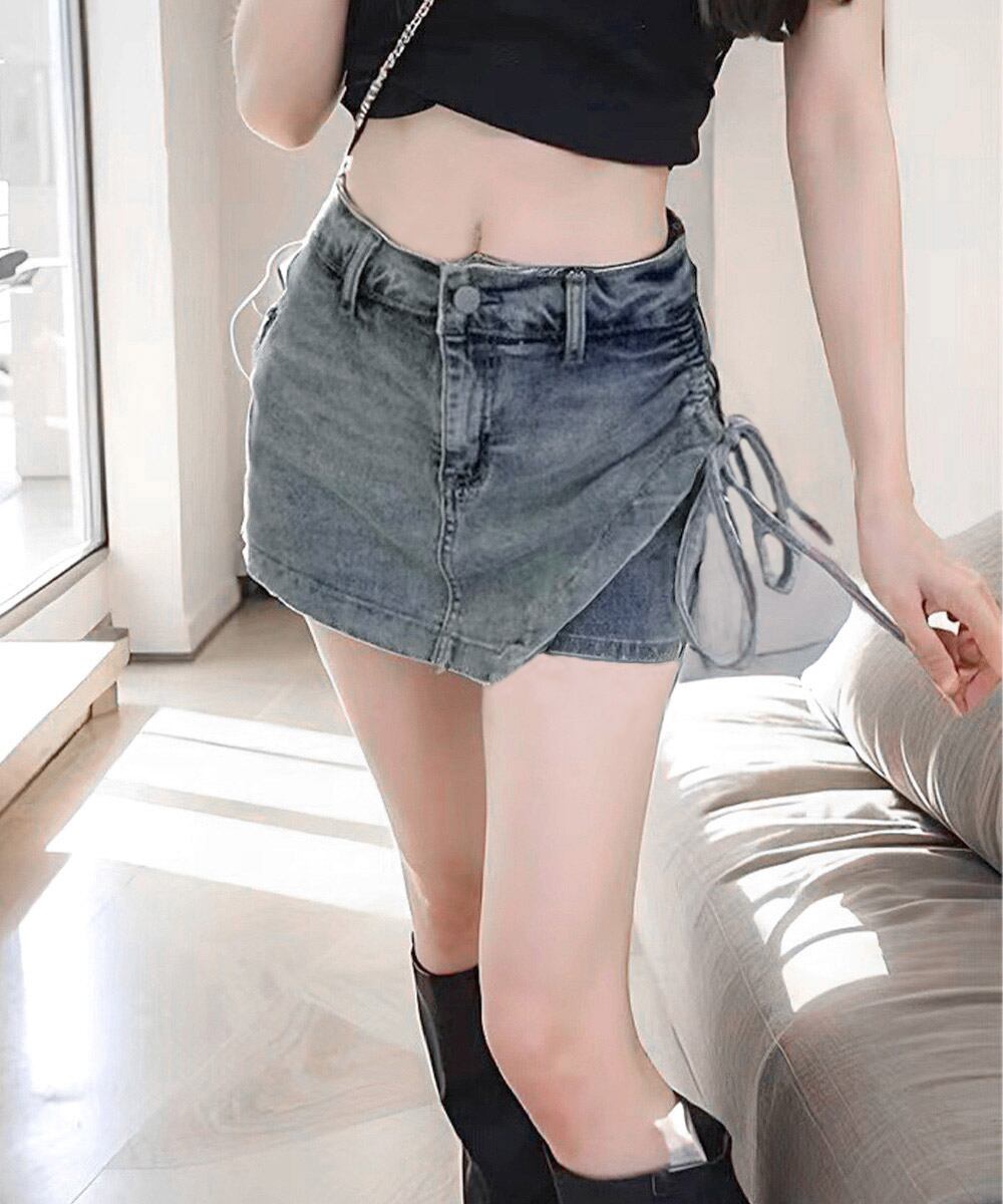 サイドリボンデニムショートパンツスカート 80CHUNTAI-001