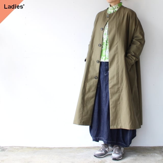 SETTO コットンリネンノーカラーコート PORTE COAT （Khaki