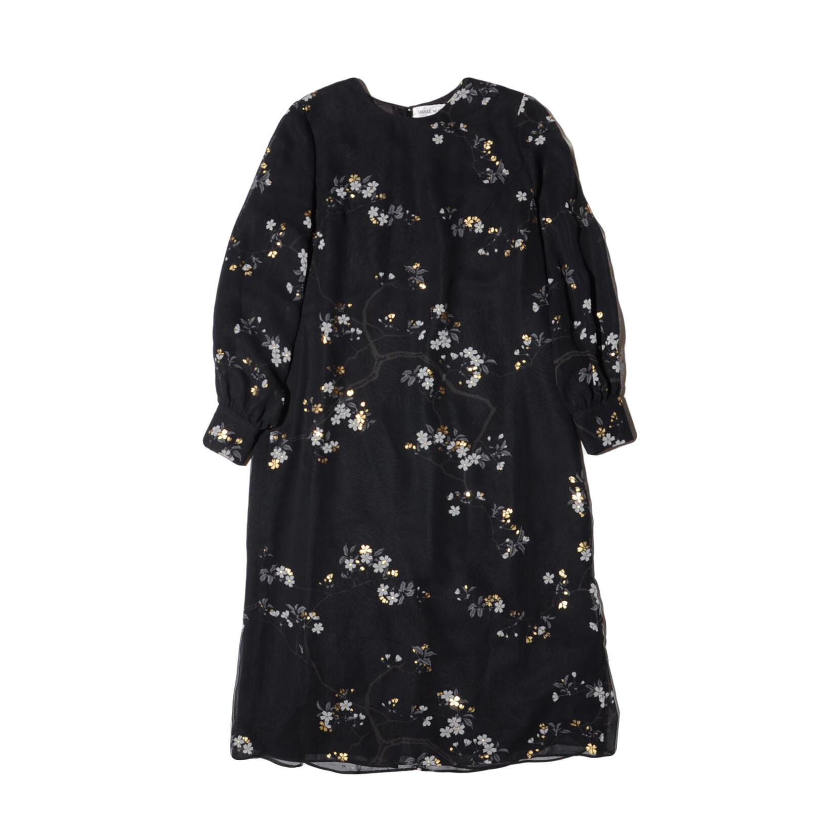 90's. HANAE MORI PARIS        floral printed   Georgette 　black dress