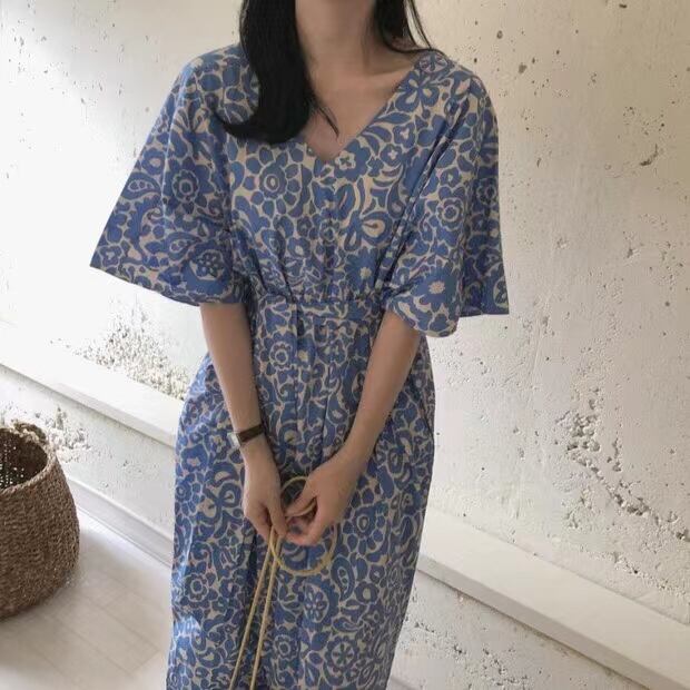 単色花柄マキシワンピース　AJ22008-6610