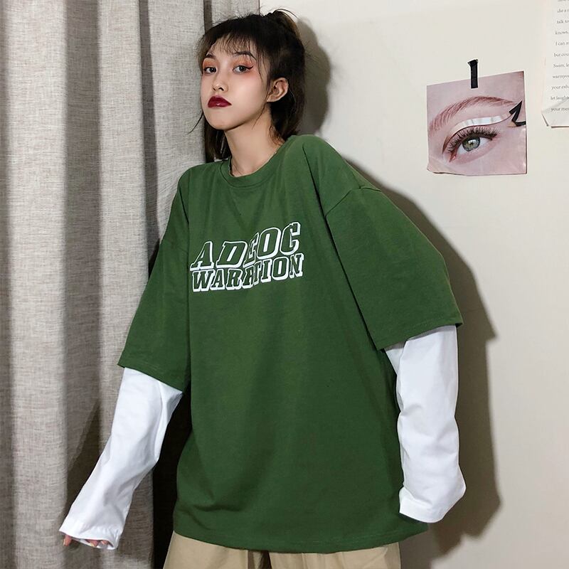 Tシャツ トップス Tシャツ レディースファション 新作 韓国風 シンプル デート ラウンドネック 長袖 ゆったり 大きいサイズ M L Ll 3l 可愛い 合わせやすい グリーン 緑 重ね着風 Elegant Tシャツ トップス Tシャツ レディースファション 新作 韓国風 シンプル デート ラウンドネック 長袖 ゆったり 大きいサイズ M L Ll 3l 可愛い 合わせやすい グリーン 緑 重ね着風 Elegant