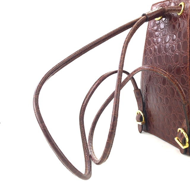 Salvatore Ferragamo フェラガモ ヴァラ クロコ型押し レザー バッグパック リュック ブラウンvintage ヴィンテージ オールド  76zhn3