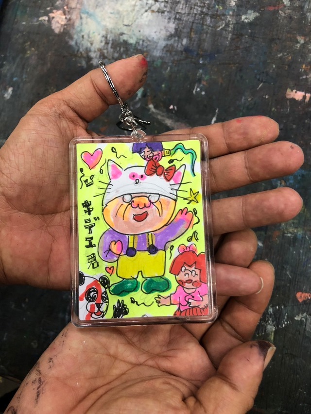オリジナル手描きドローイングキーホルダー四角形大「ほがらかな毎日」