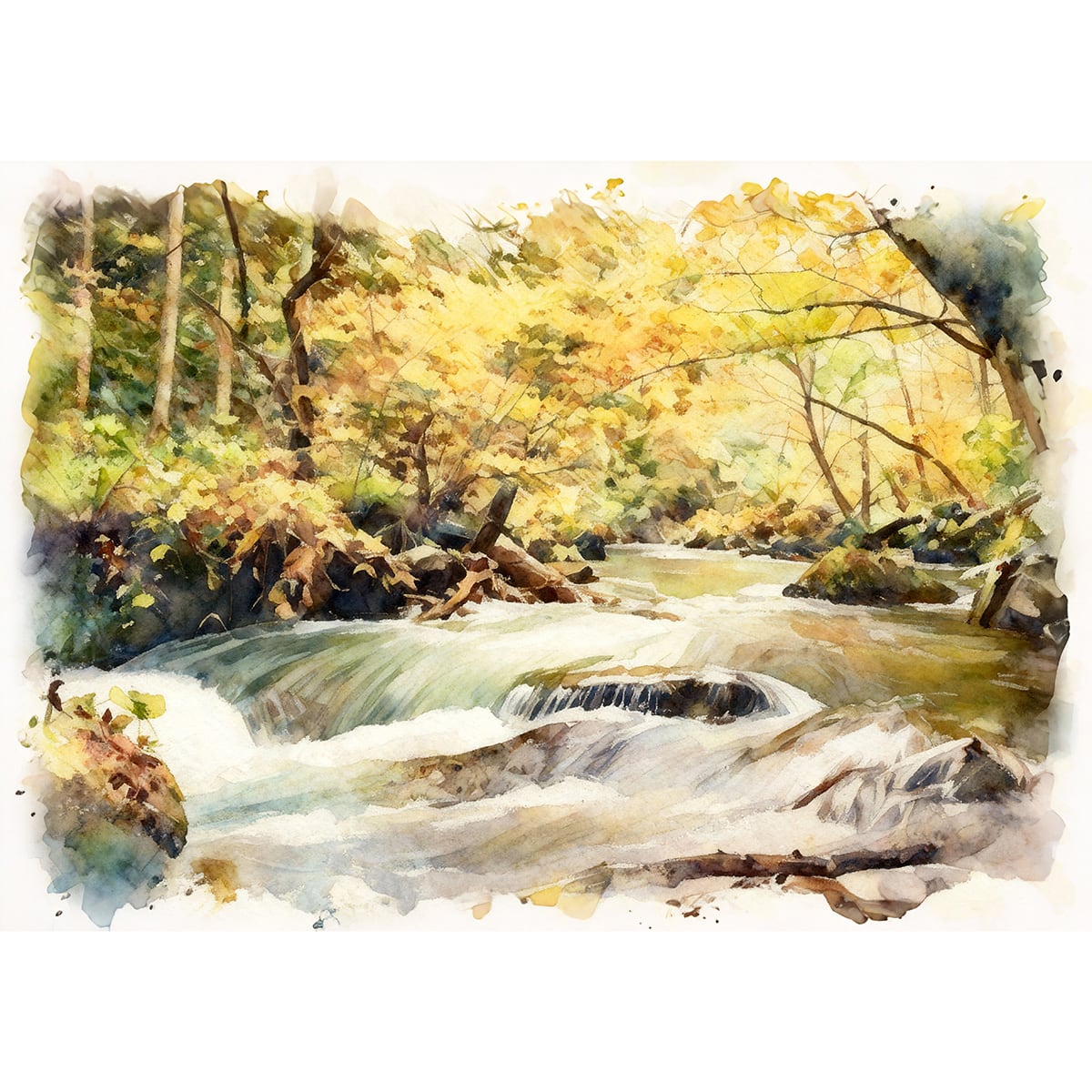 絵画 風景画 日本の 秋 青森県 十和田八幡平国立公園の紅葉 インテリアアート額付き 水彩画風 WAT1753