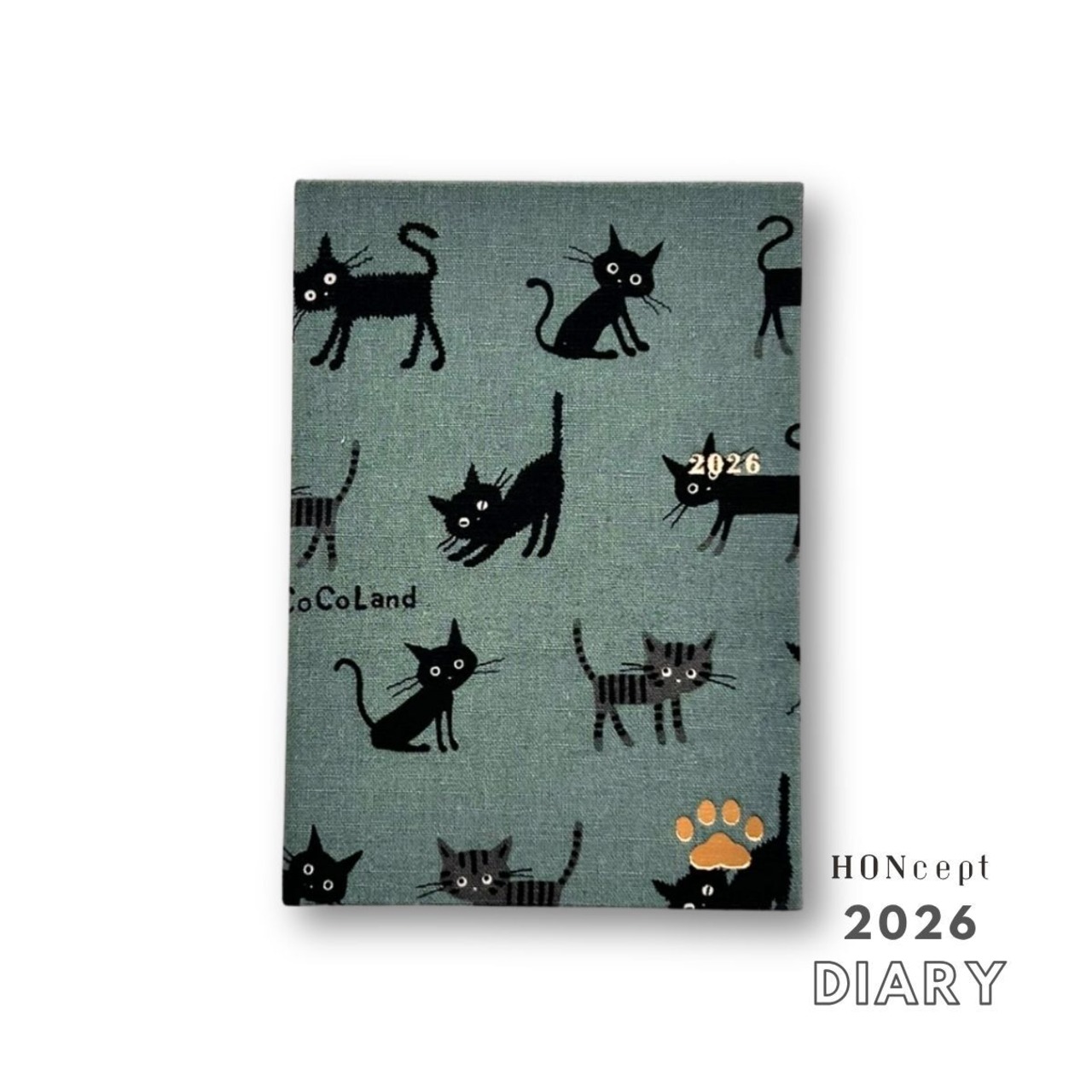 【2026ダイアリー】Diary CATS（ねこシリーズ）CoCo Land リラックスキャット モスグリーン