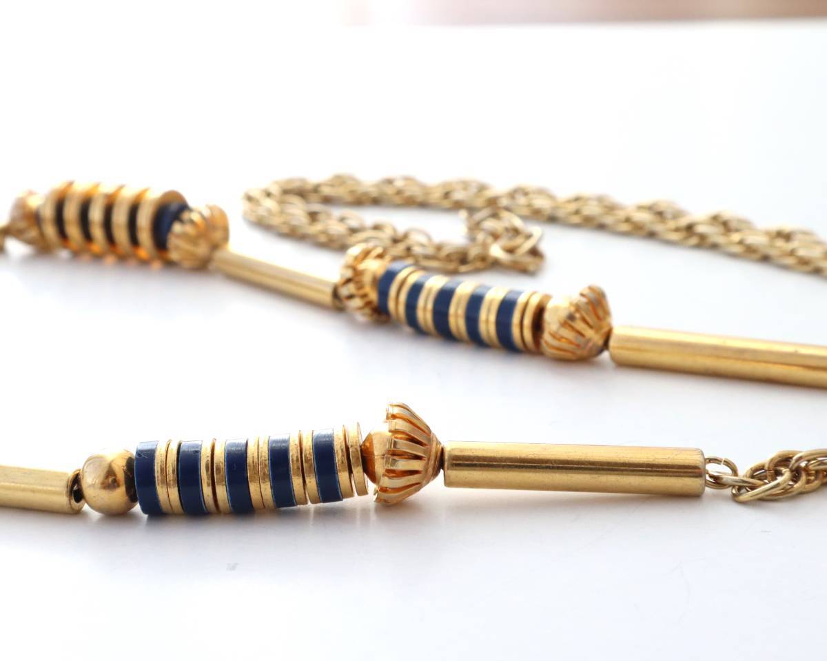 70s vintage gold navy long chain necklace | PANIC ART MARKET