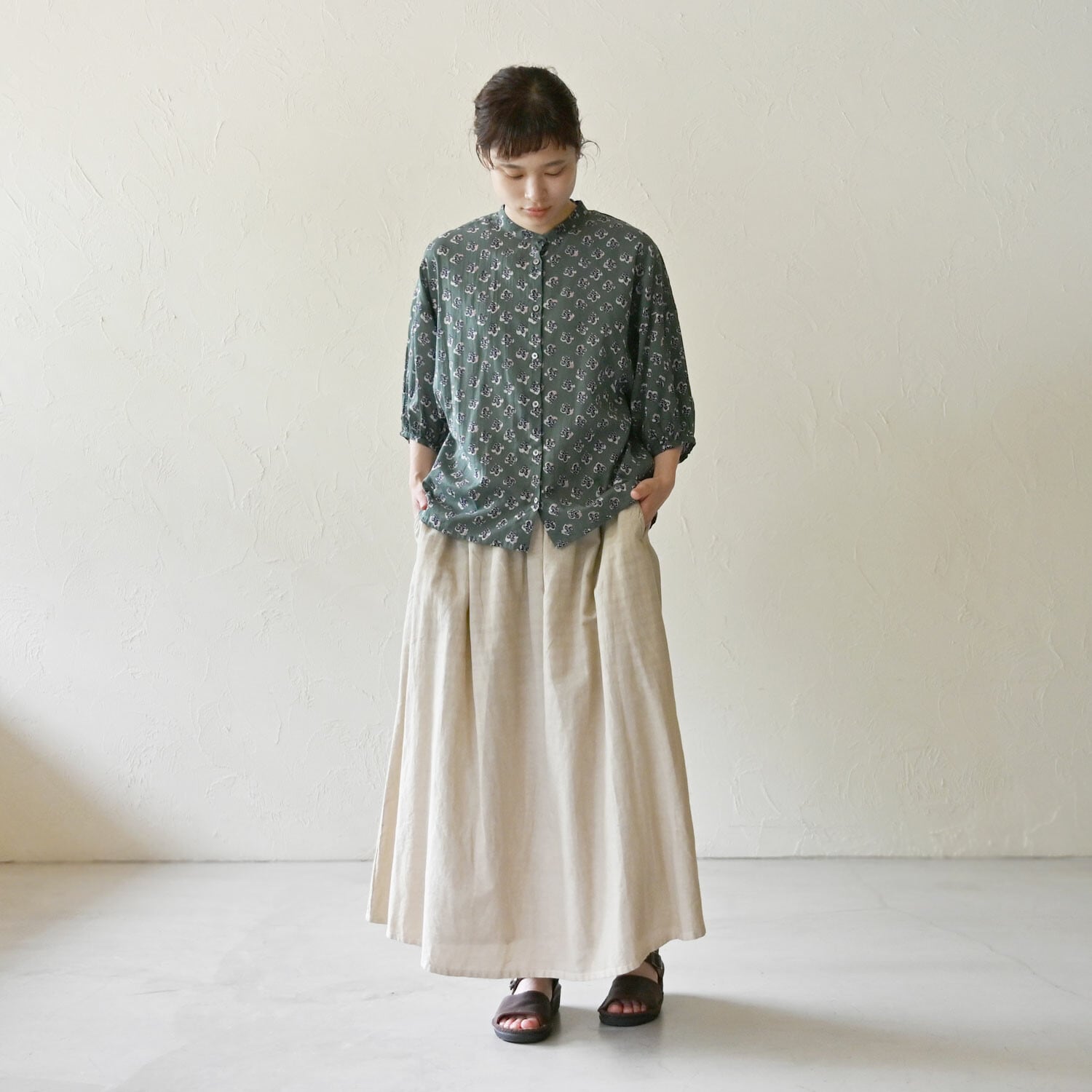 【sisam】リネンコットンギャザースカート