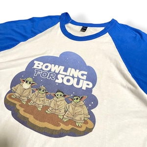 【TULTEX】メキシコ製 Bowling for Soup ボウリング・フォー・スープ  バンドTシャツ 七分袖 ロゴ プリント XXL ビッグサイズ オーバーサイズ ラグラン ラウンドカット ロンt バンt ロックt ベースボールTシャツ パンク ブルー US古着