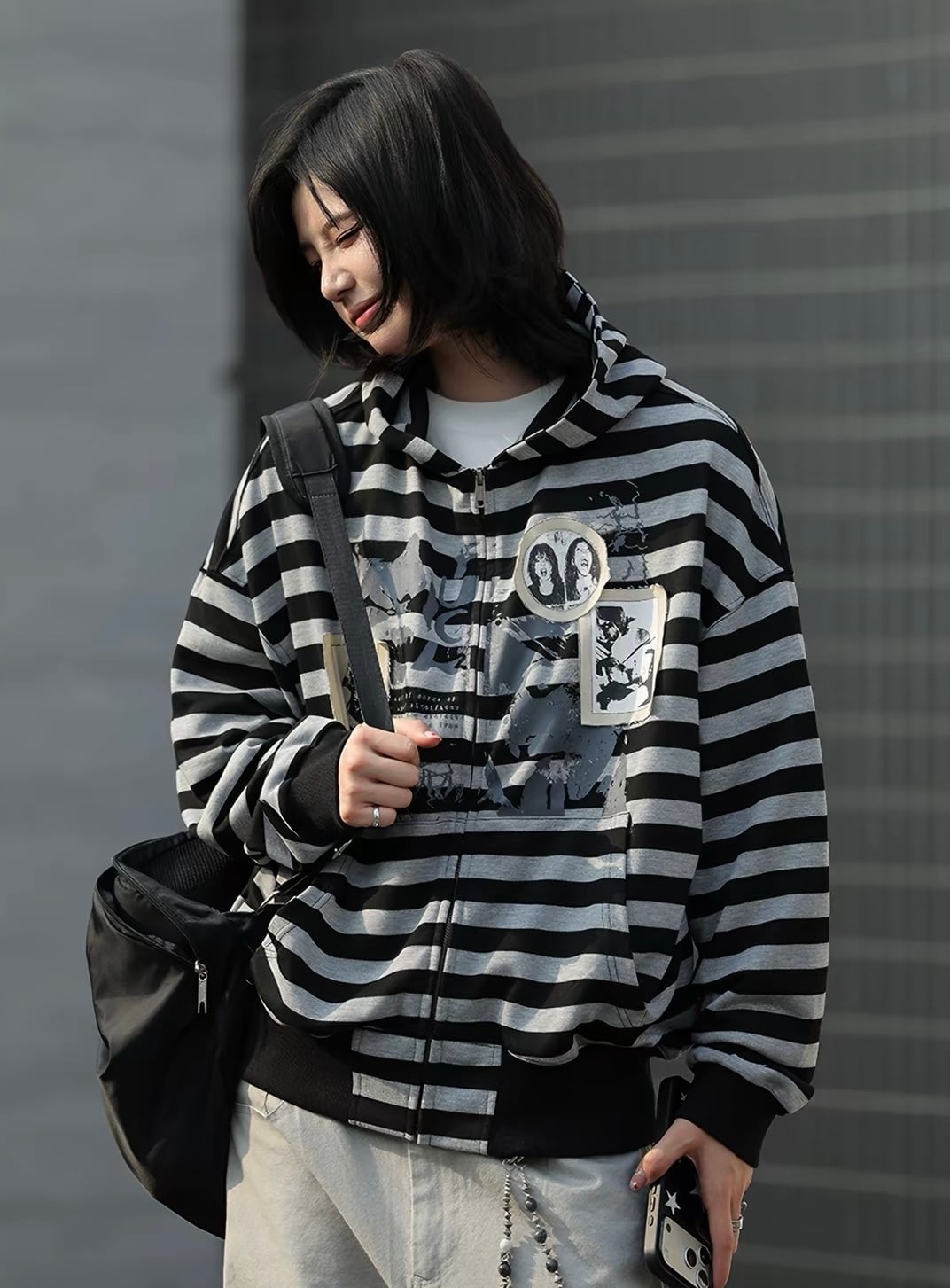 パッチワークストライプジップフーディー / PATCHWORK STRIPE ZIP HOODIE