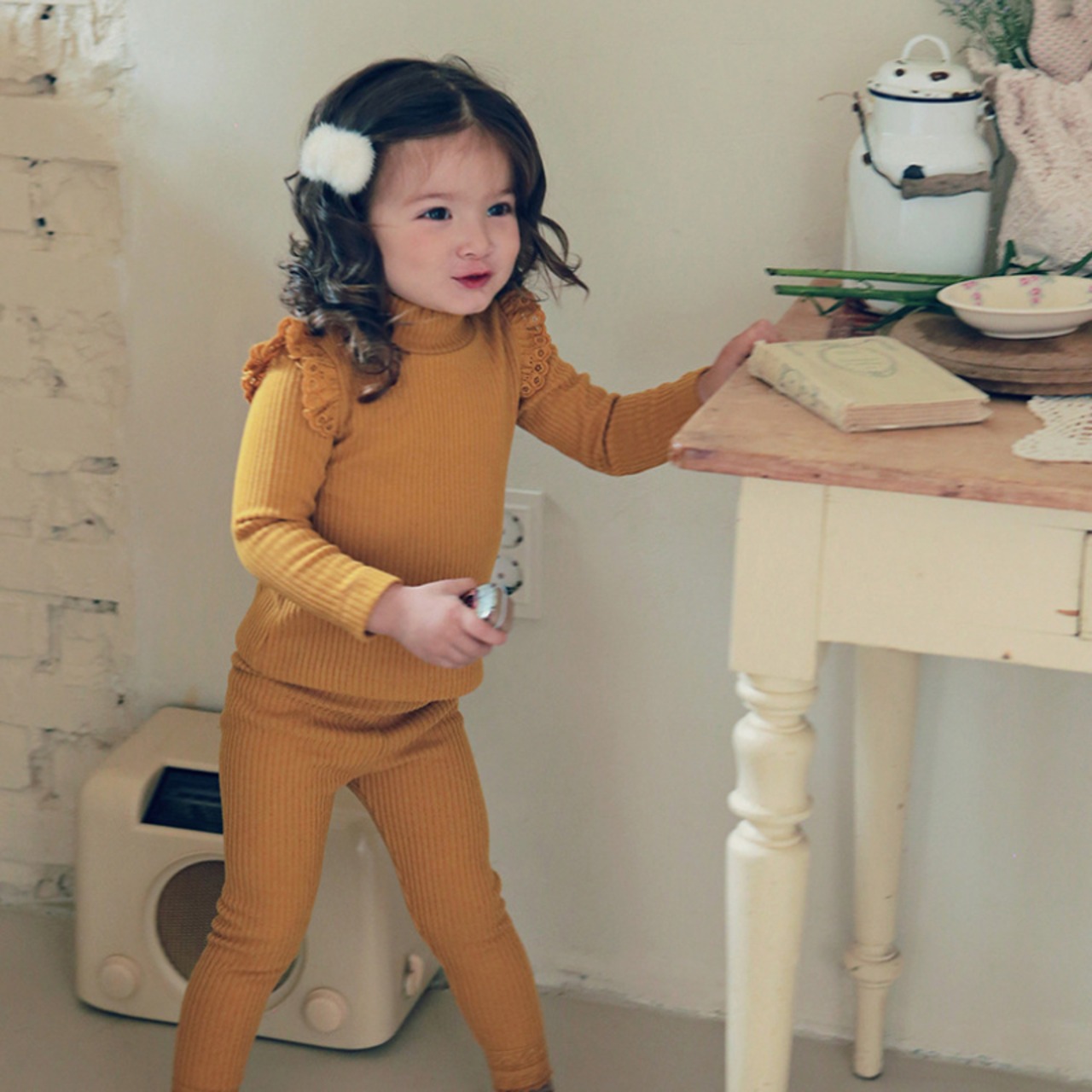 冬ハイネック肩フリルリブインナー4色