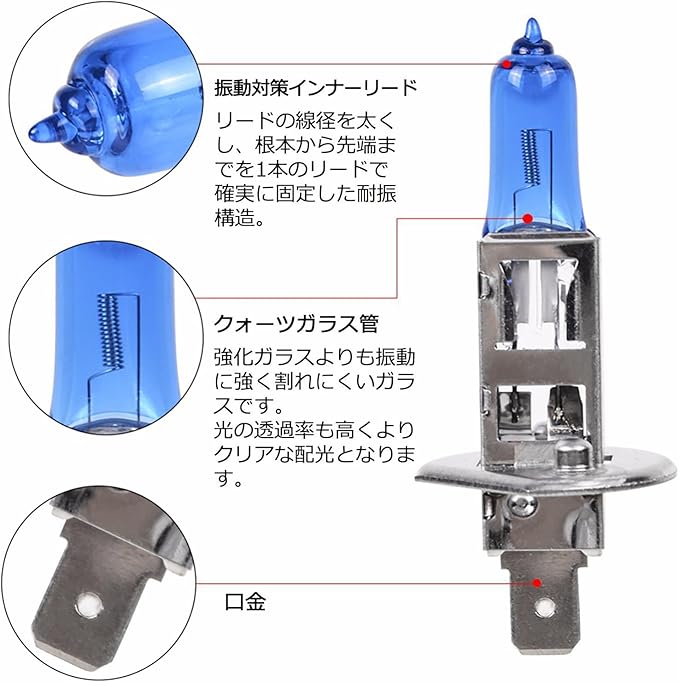 2個入り H3 24V 100W ハロゲン ヘッドランプ/フォグランプ用 バルブ