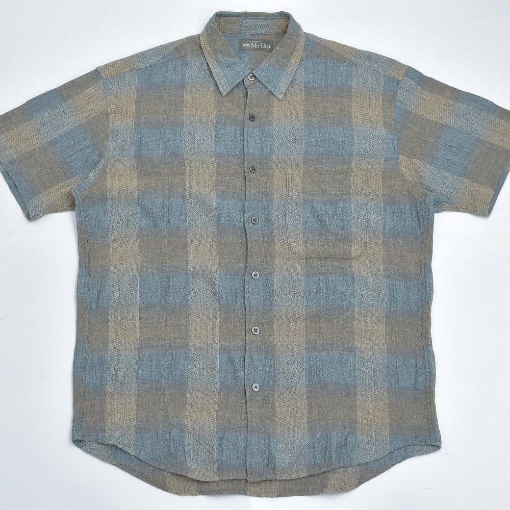 90s〜 SWEDEN Melka メルカジャガードチェック総柄シャツ半袖 古着 90s〜 SWEDEN Melka メルカジャガードチェック総柄シャツ半袖