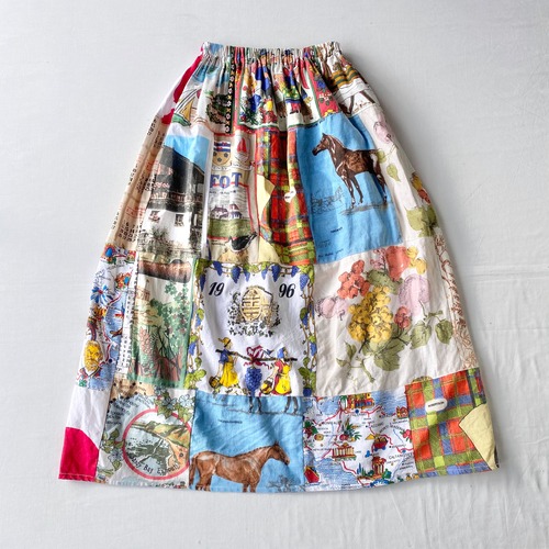 Vintage fabric patchwork remake skirt  Horse