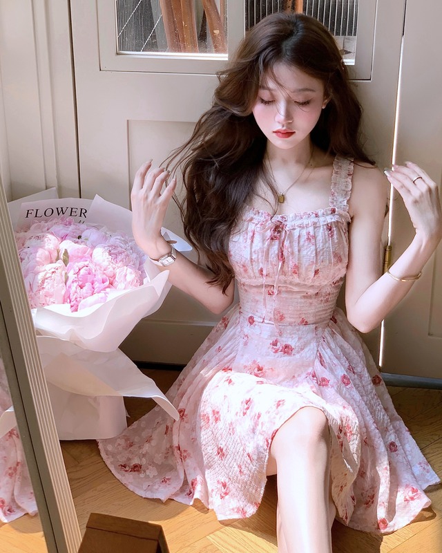 【XS-L】Sweet Girl Floral Sling Dress♡A100