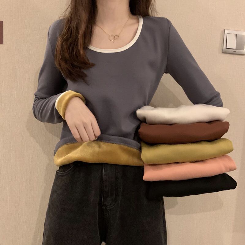 オータムウィンターシャツ トップス ベルベットサーマルスリムTシャツ レディース ロング 秋物 冬物 YY-ファッション2355158779