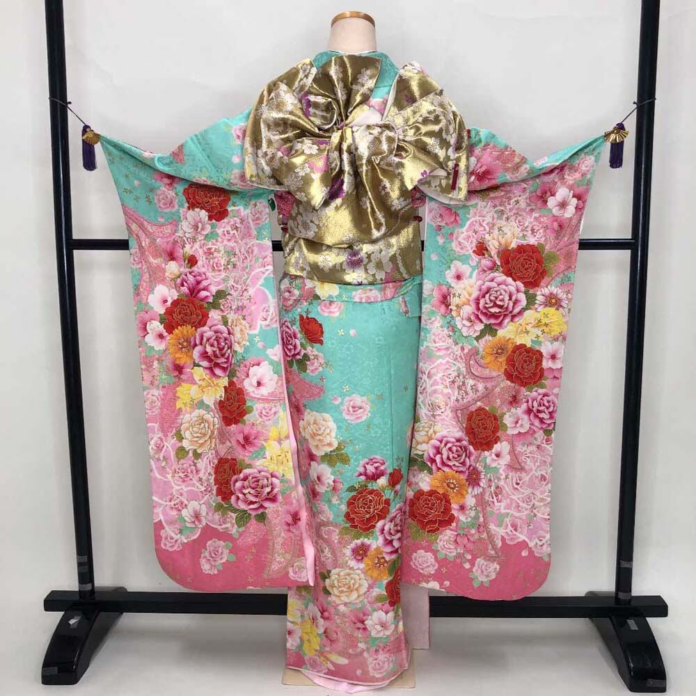 振袖フルセット 裄70cm 身丈174cm 長襦袢セット 総柄 振袖 帯 帯揚げ