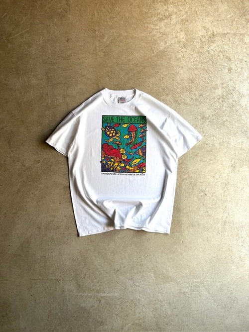 90's ONEITA POWER-T/50 plus PRINT T-SHIRTS “SAVE THE OCEANS”