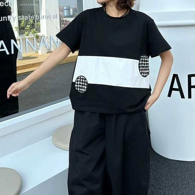 POLKA DOT APPLIQUE CONTRAST T-SHIRT M-16854