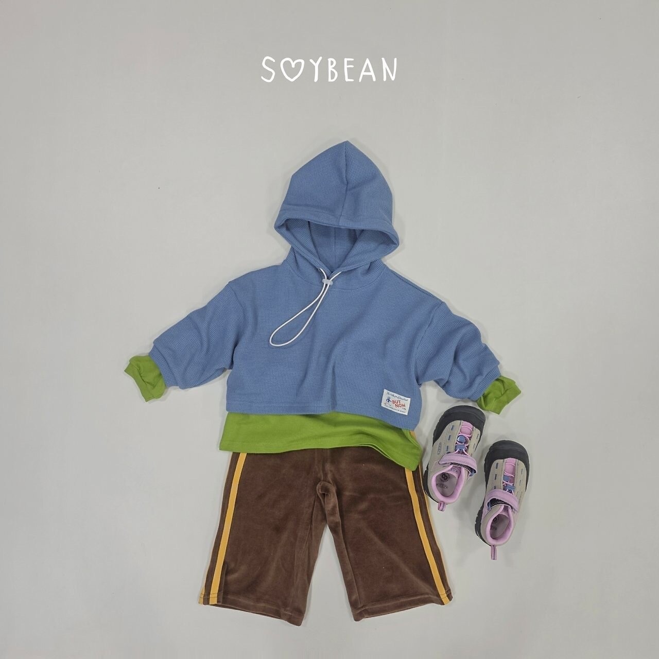 韓国子供服 / 26Autumn / soybean / ワッフル フード付きTシャツ / キッズ服 / ジュニア服 / 秋服 *XS~JM*