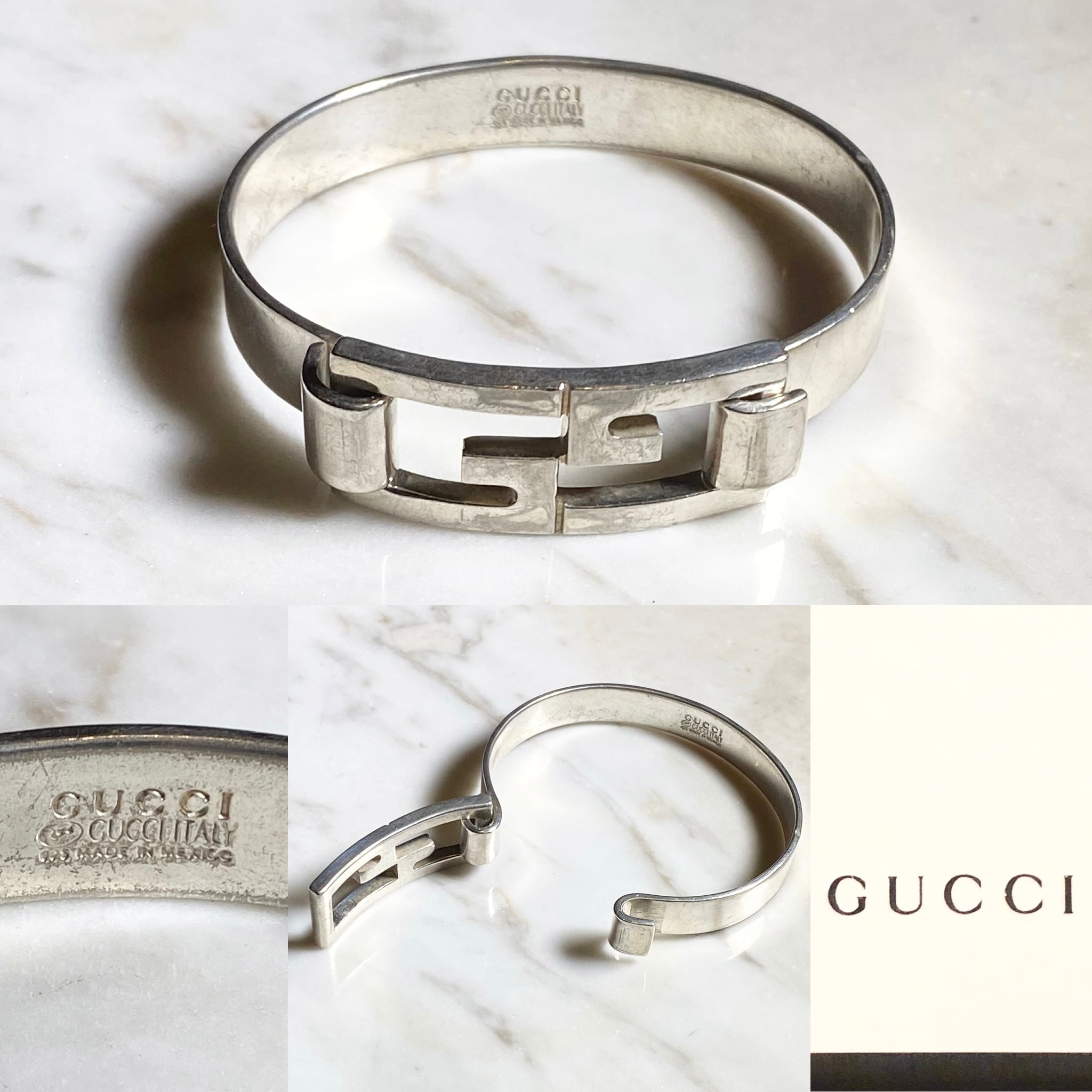 vintage GUCCI silver double G plate bracelet made in mexico | NOIR 