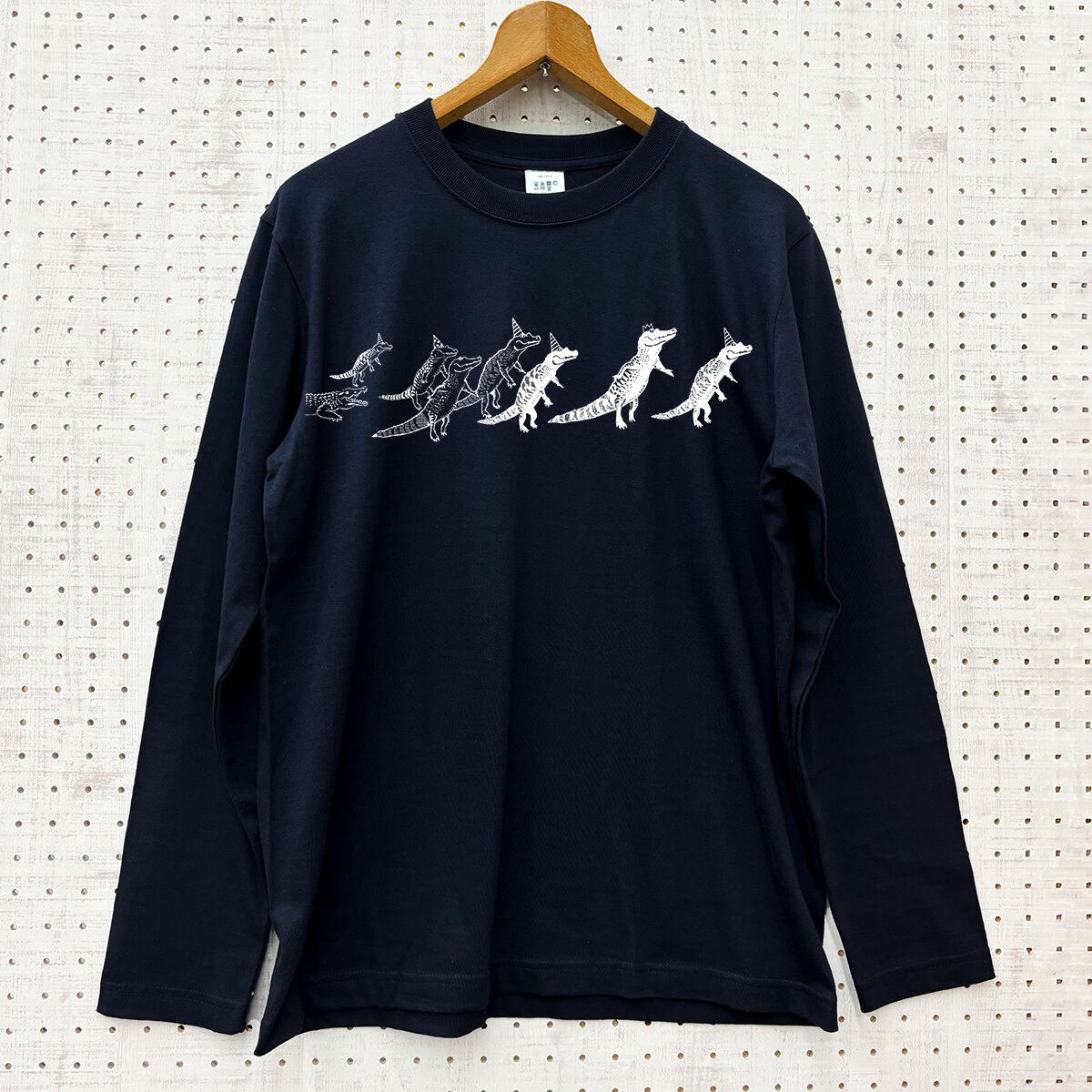 ワニ行進 長袖Tシャツ 3カラー ネイビー カーキ 杢グレー メンズ