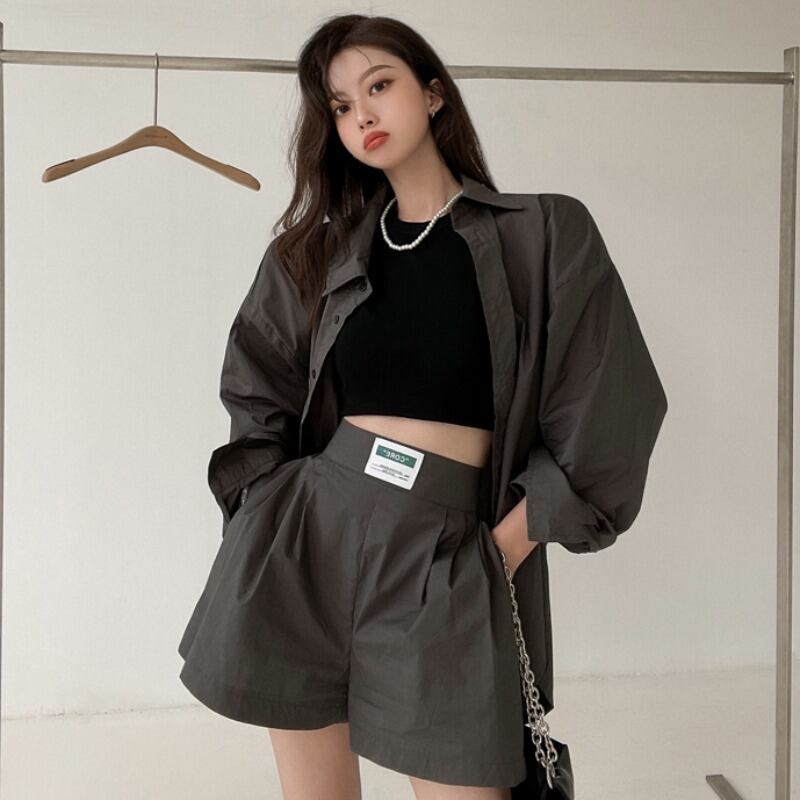 サマースリム薄手シャツ ハイウェストウェストワイドレッグショーツ レディース 夏物 ブルマー ワイドパンツ YY-ファッション54889519526