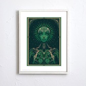 Emerald Oracle｜叡智と再生を象徴する神秘的ポートレートアート｜緑の秩序が空間を整える一枚｜A2ポスター